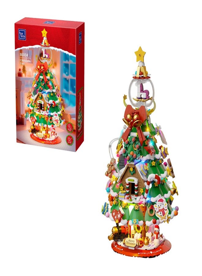 PANTASY Christmas Tree Building Block Set,Large Holiday Model with Built-in LED Lights,Crystal Ball Topper, Vintage Train,Snowman,Gingerbread House & Mini Ornaments,Festive Decoration for Adults&Kids - Image 1